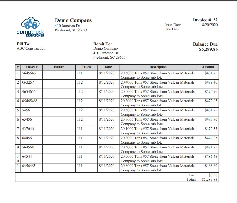 Printed Invoice